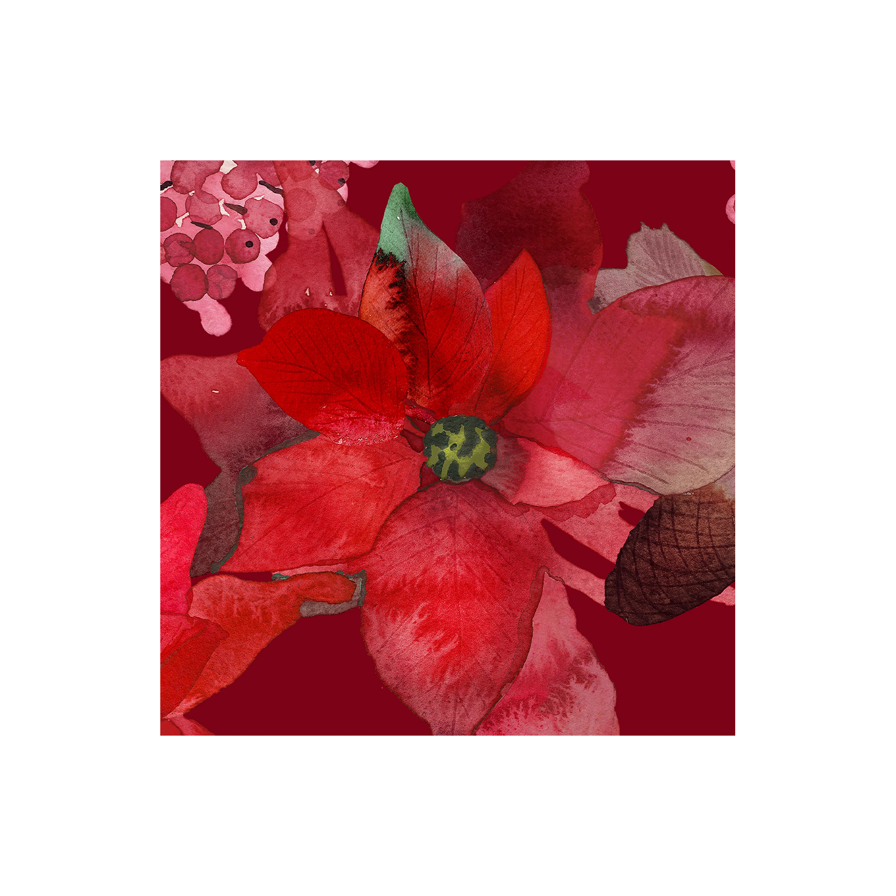 Red Flowers Tea Towel + Poinsettia Swedish Dishcloth Bundle