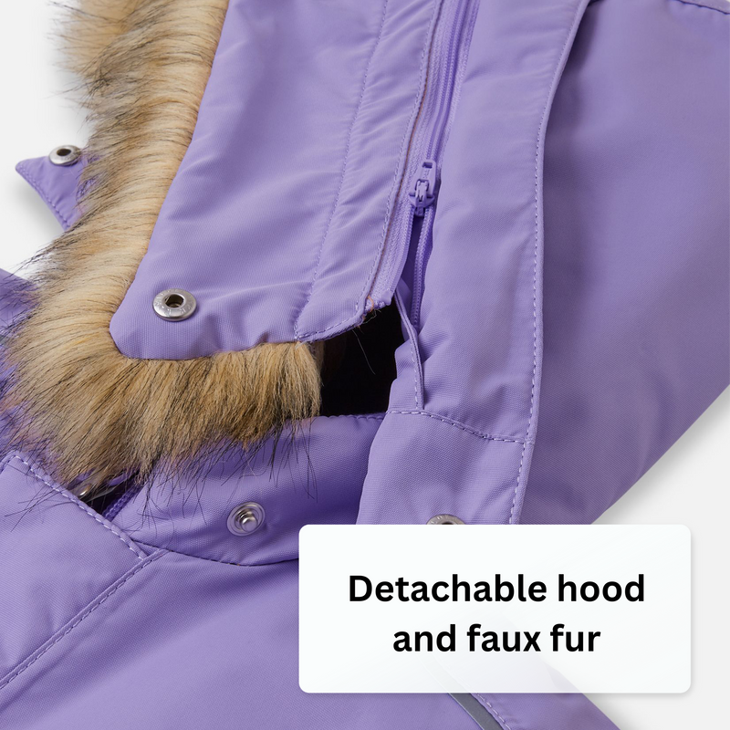 detachable purple hood and detachable fur