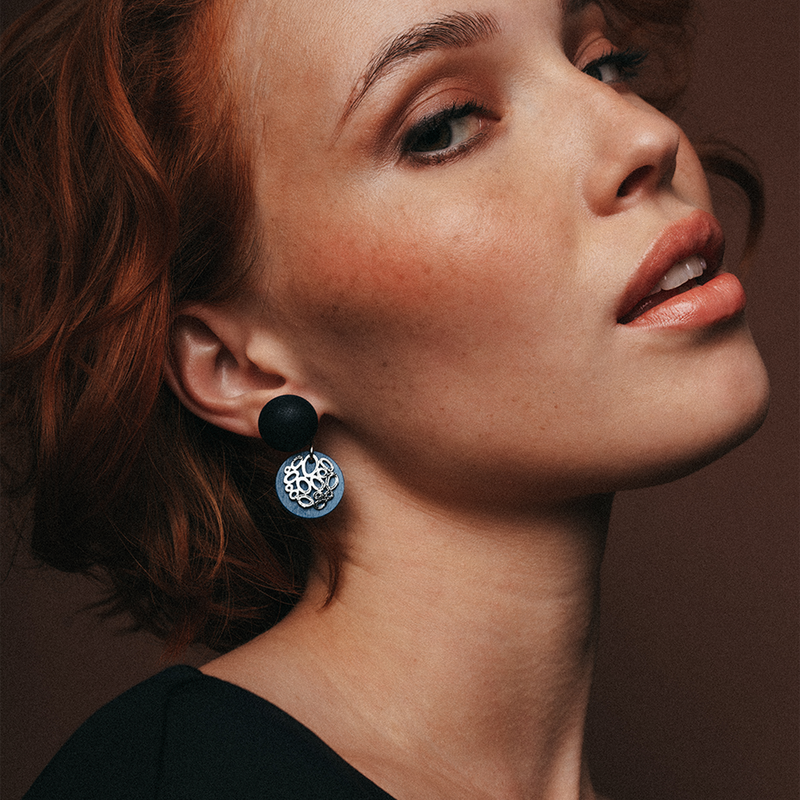 Aarikka Cecilia Earrings, dark blue lifestyle