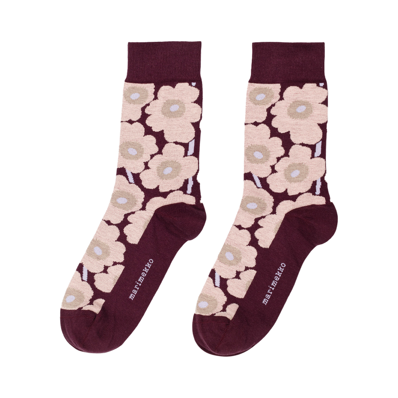 Marimekko Kirmailla Unikko Socks, wine/rose/white