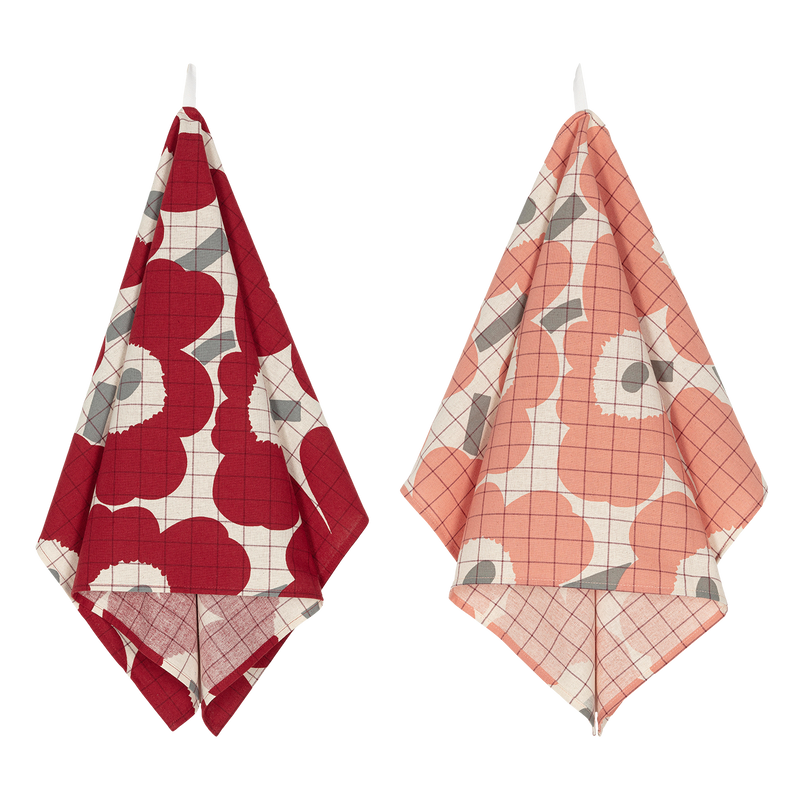 Marimekko Pieni Unikko Kitchen Towel Set of 2, cotton/rose/grey