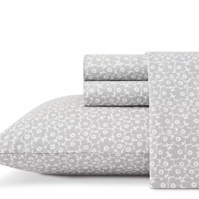 Marimekko Pikkuinen Unikko Queen Sheet Set, white/greyMarimekko Pikkuinen Unikko Full Sheet Set, white/grey