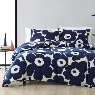 Marimekko Unikko Full / Queen Duvet Cover Set, white/indigo