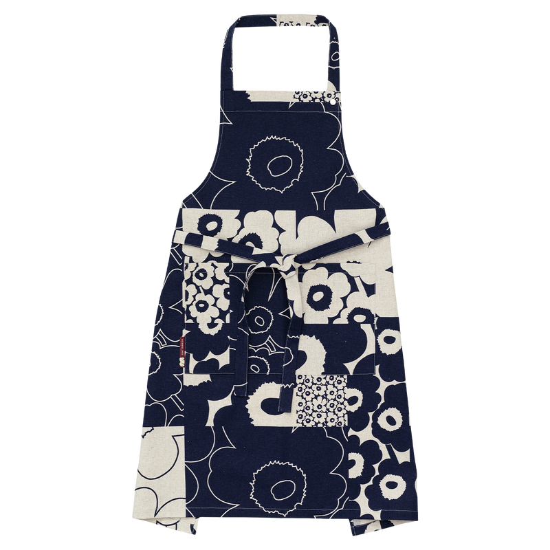 Marimekko Unikko Kollaasi Apron, linen/navy