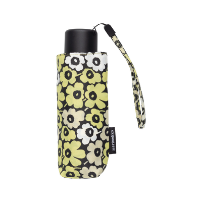 Marimekko Unikko Mini Manual Umbrella, black/yellow/green/white carrying case