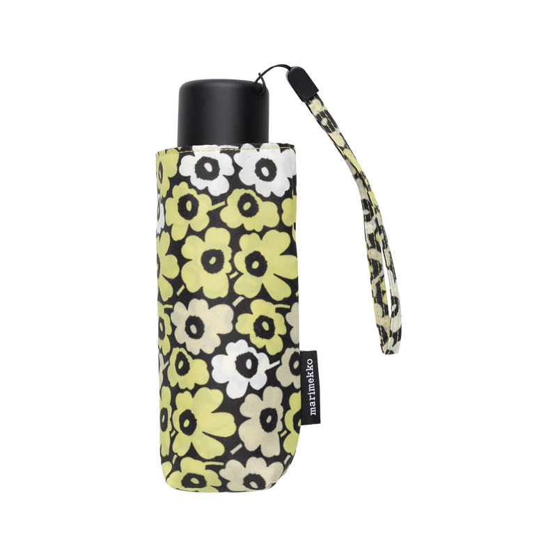 Marimekko Unikko Mini Manual Umbrella, black/yellow/green/white carrying case