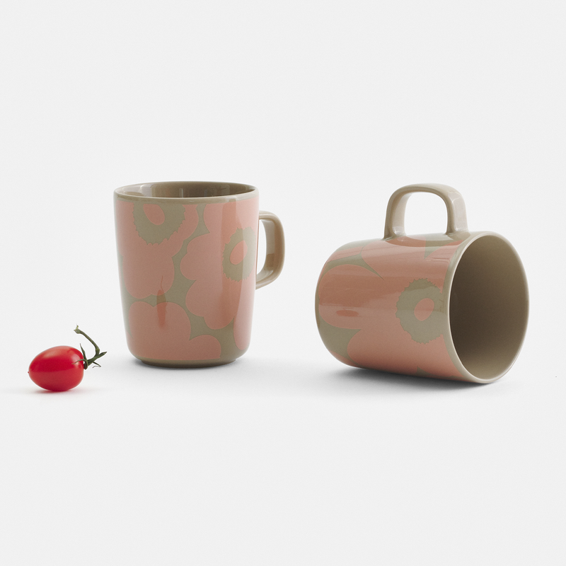 Marimekko Unikko Mugs in terra peach color