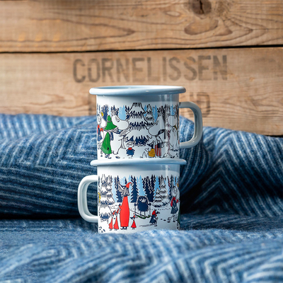 two Muurla Moomin Winter Forest Children's Mugs stacked on eachtoher