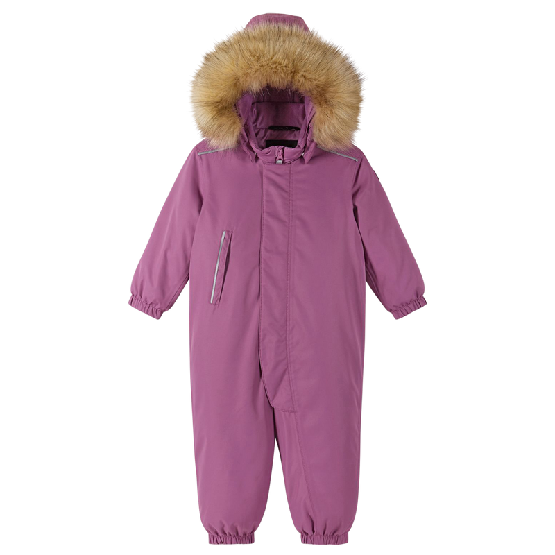 faux fur hood purple snowsuit