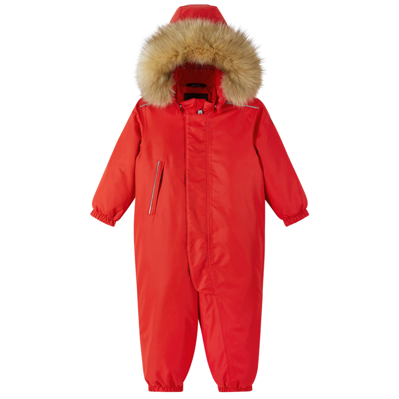 faux fur hood red snowsuit