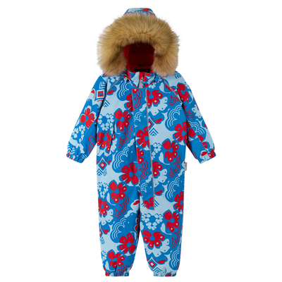 Reima Toddlers' Lappi Waterproof Snowsuit - Bright Blue faux hood