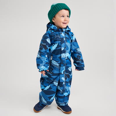 toddler wearing Puhuri Waterproof Snowsuit - Navy Blue