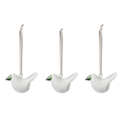 iittala White Glass Bird Ornaments (Set of 3)