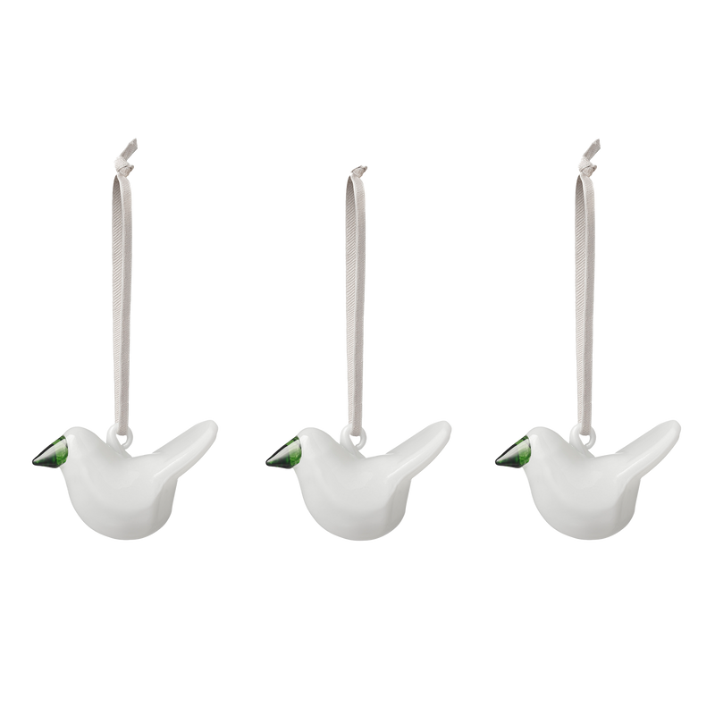 iittala White Glass Bird Ornaments (Set of 3)