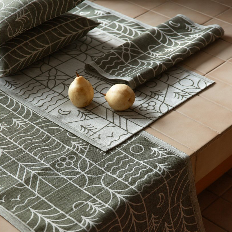 Jokipiin Maisema Green/White sauna linens