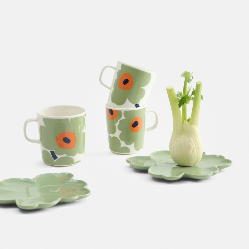 big poppy sage green mugs