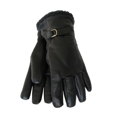 Forzieri Black Leather Men's Gloves w/Wool Lining & Blue Trim S, 8